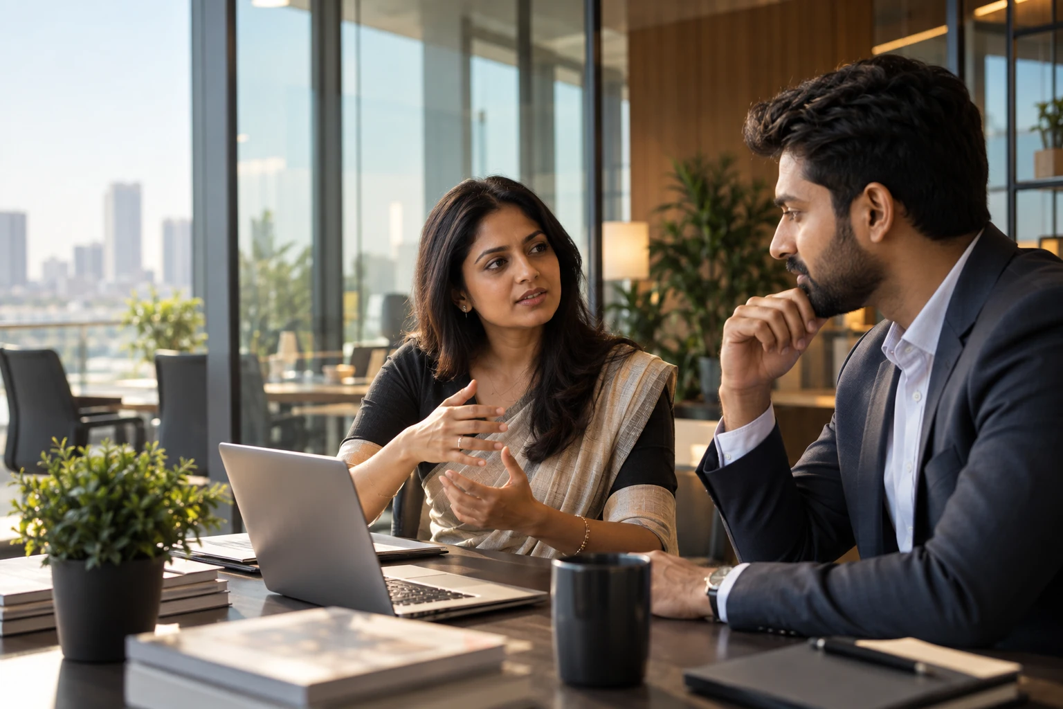 Business professionals discussing a hiring requirement